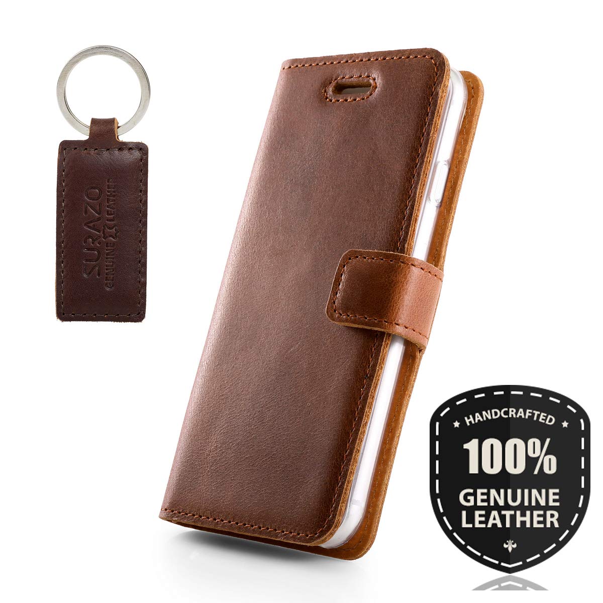 SURAZO Leather Wallet Mobile Phone Case Compatible with Sony Xperia Z5 - Flip & Fold Smartphone Case with Stand, RFID Blocker, Magnet Closure, 3 Slots for Bank Cards - Handcrafted European Leather