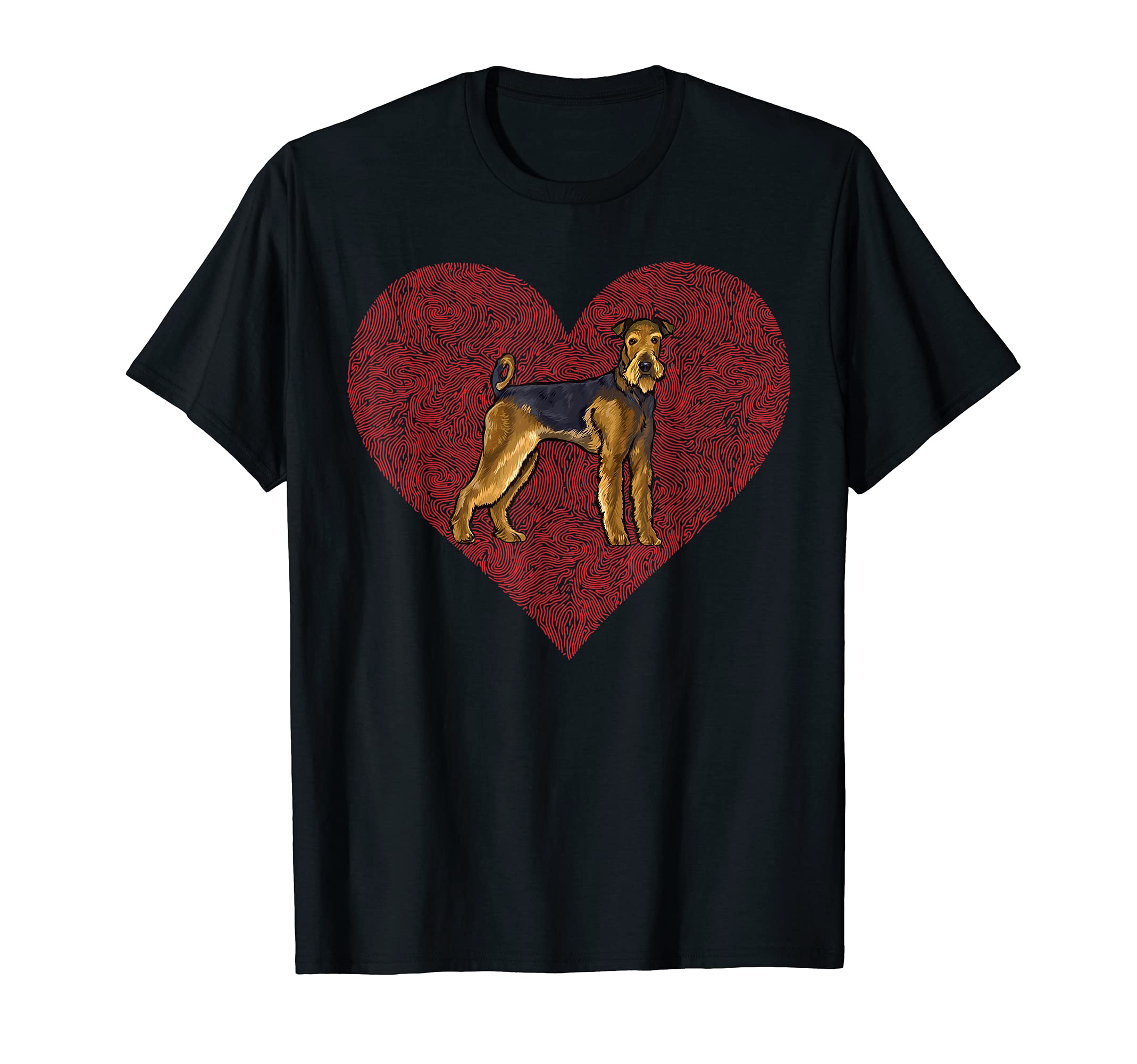 Airedale Terrier Valentines Day Dog Love Fingerprint T-Shirt