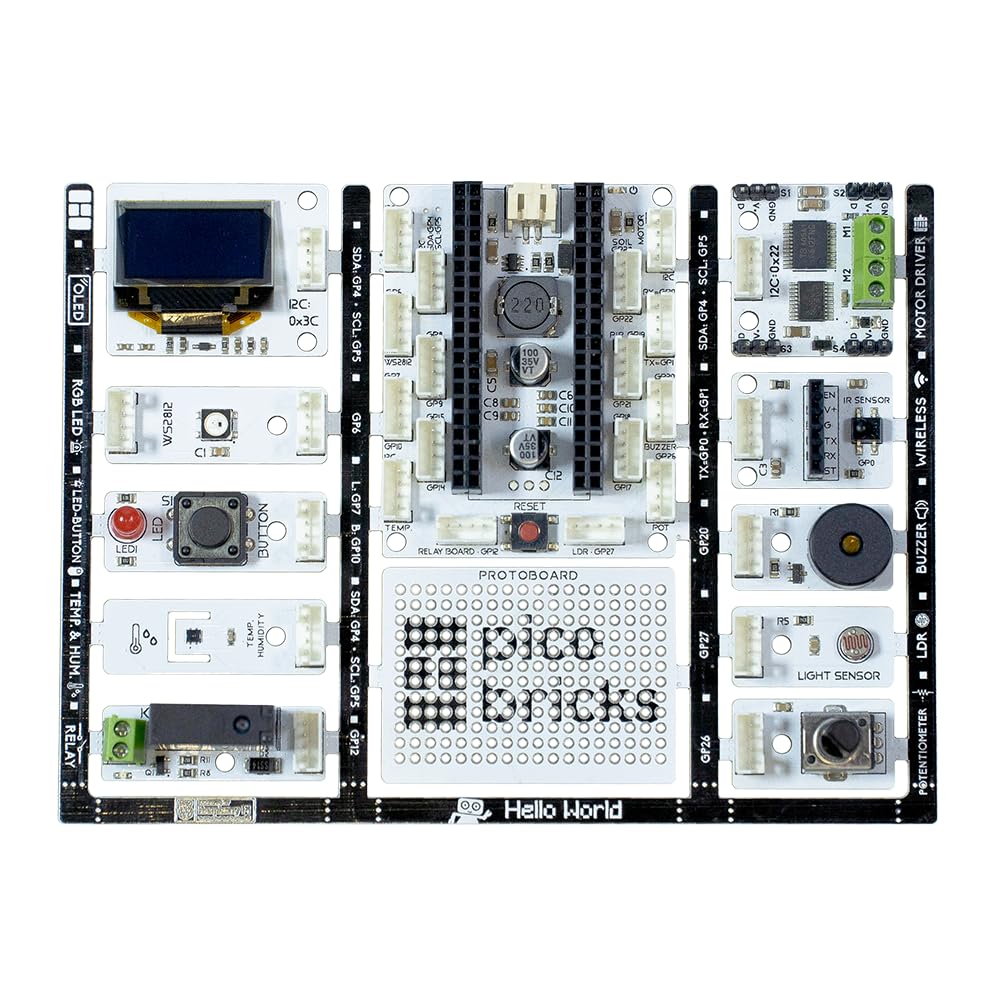 PicoBricks Raspberry Pi Pico W Starter Kit with 12 Detachable Sensors and Extensive Learning Guide,Starter Kit, STEM Coding Kit (Not Included Pico W)