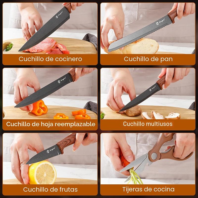 Conjunto de Facas de Cozinha de 7 Peças Bloco de Aço Alemão 58HRC — foto 6 de 8