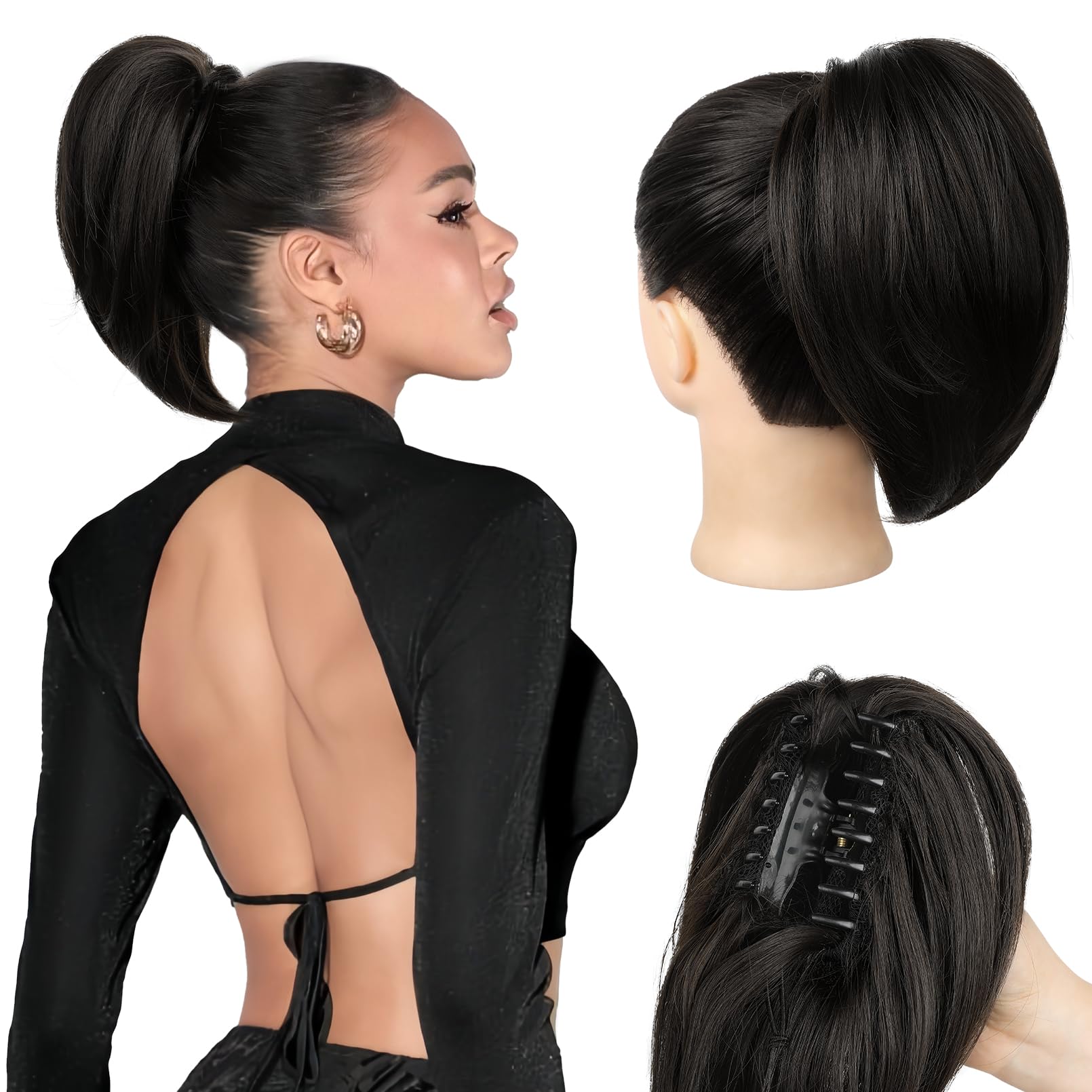 Photo 1 of NTYNTY Ponytail Extension - 10" Short Claw Clip in Ponytail Hair Extensions Messy Bun Hair Piece Natural Soft Synthetic Straight Pony Tail Hair Pieces for Women - Black Brown