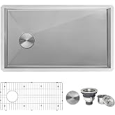 Ruvati 32-in Reversible Offset-Drain Undermount Kitchen Sink - RVH7490 | rounded corners, slope bottom, 16-gauge, stainless steel, brushed finish, hides scratches, easy-to-clean