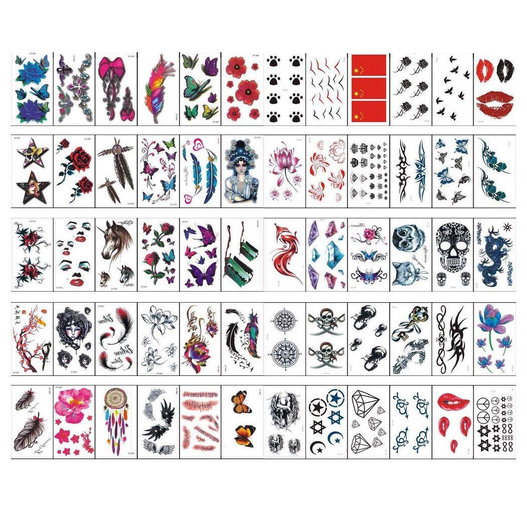 Buy 60 Sheets Colourful Temporary Tattoo Stickers Various Designs ...