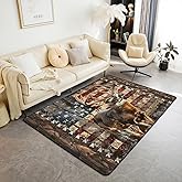 Feelyou Deer Hunting Accent Rug American Flag Living Room Rugs Area Rug 5x7 for Kids Wild Animal Deer Accent Rug
