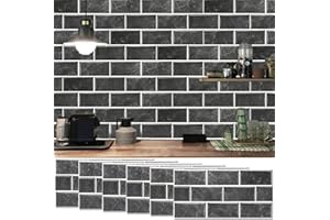 Peel and Stick Backsplash Tiles for Kitchen, 6-Sheet Self Adhesive Removable Stick On Vinyl Wall Tiles, 12" x 6" - Black
