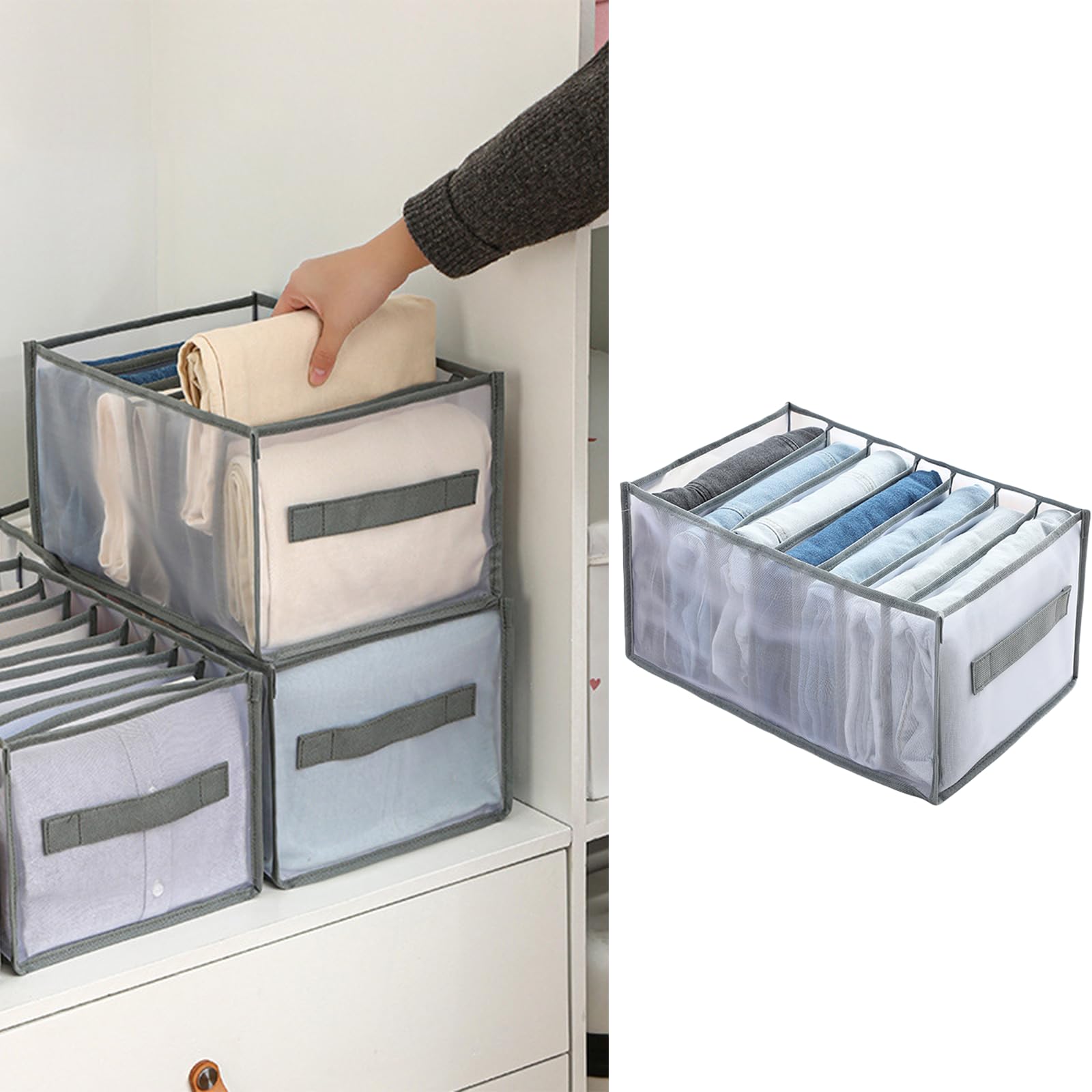 Photo 1 of 7-Compartment Clothing Organizer for Jeans and Shirts, Foldable Fabric Storage Box with Handles, Closet Drawer Solution