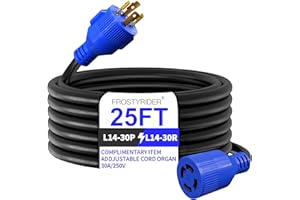 FROSTYRIDER 4 Prong 30 Amp 25 Foot Generator Extension Cord,NEMA L14-30P/L14-30R,125/250V Up to 7500W 10 Gauge SJTW Generator Cord Heavy Duty for Portable Generators,ETL Listed