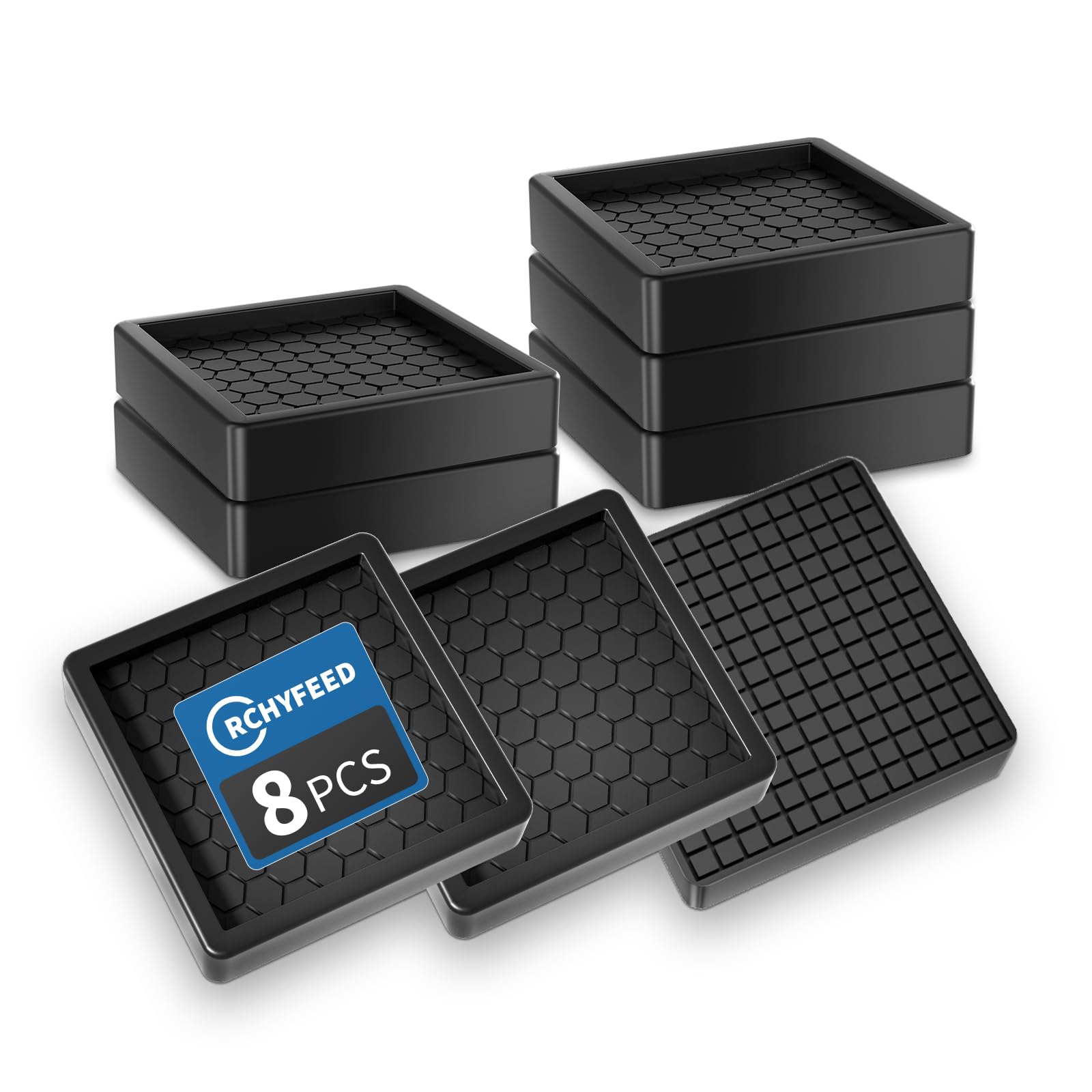 RCHYFEED Furniture Caster Cups, 8Pcs Square Furniture Coasters, 2" Furniture Castor Cups Non-Slip, Sofa Feet Pads,Thick Rubber Furniture Coaster-Prevent Furniture from Moving or Rolling (Black)