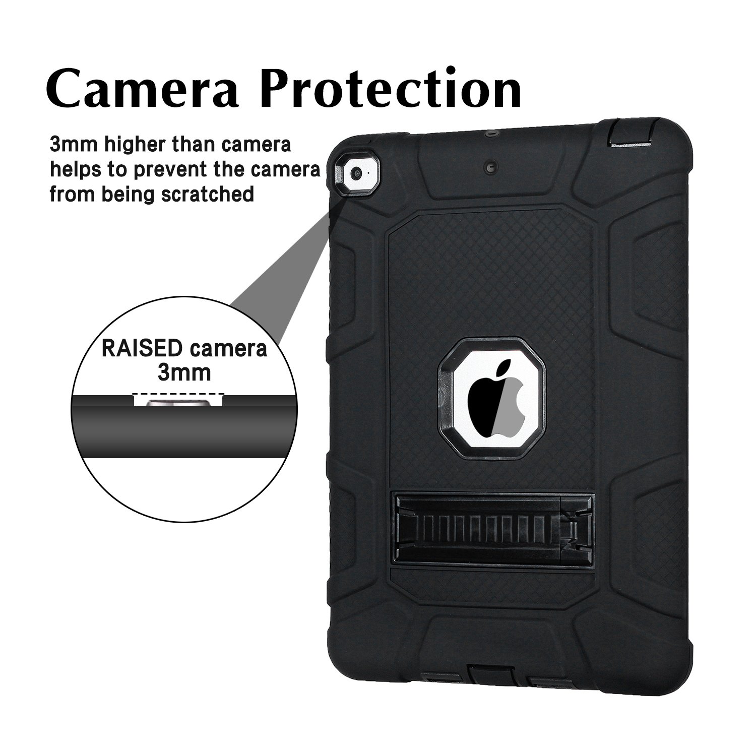 IPad 9.7 2017 Case,Three Layer Heavy Duty Full Body Protective Case with Kickstand for Apple New iPad 9.7 Inch 2017 Model (001, Black)