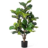Glitzhome Artificial Tree 3.5FT Tall Fake Potted Fiddle Leaf Fig Tree with Planter for Modern Home Office Living Room Floor Decor Indoor