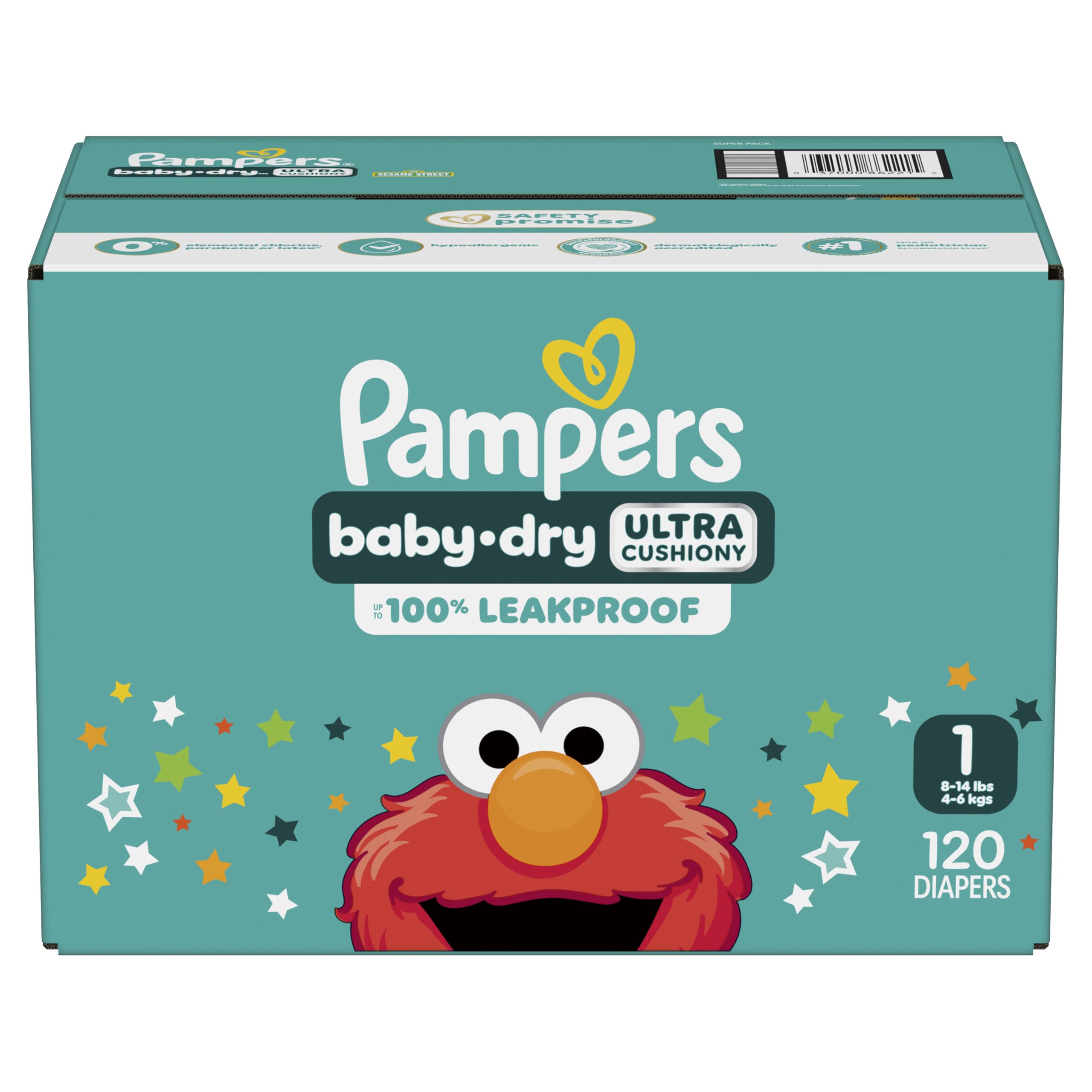 Pampers Diapers - Baby Dry - Size 1, 120 Count, Absorbent Disposable Infant Diaper (Packaging May Vary)