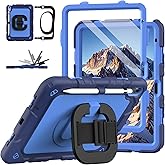 Grifobes for iPad A16 11th/10th Generation Case 2025/2022, for 11 Inch/10.9 Inch iPad Case Cover with Screen Protector, 360°Rotate Stand, Hand & Shoulder Strap, Pencil Holder, Navy Blue