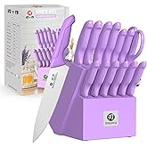 imarku 14-Piece Knife Set with Block, High Carbon Stainless Steel Kitchen Knives with Built-in Sharpener, Ergonomic Non-Slip Handle, Perfect for Home Cooks & Chefs, Purple