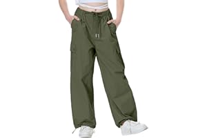 Rolanko Parachute Pants for Girls Y2K Cargo Trousers with Pockets Harajuku Jogger Pants Kids 4-14 Years