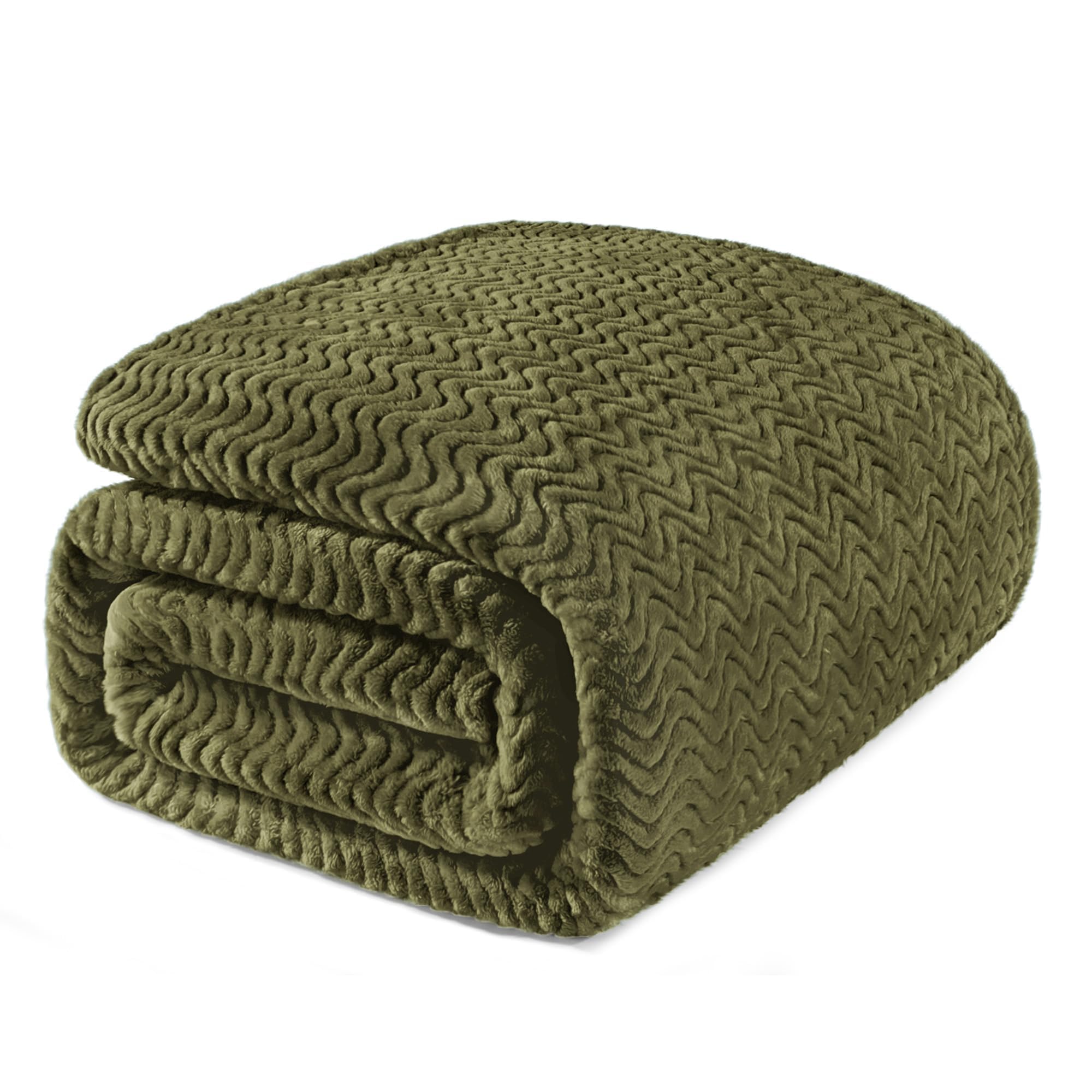 Exclusivo Mezcla Queen Size Fleece Blanket for Bed, 230x230 CM Cozy Lightweight Blankets for All Season, Decorative Giftable Fuzzy Plush Wave Textured Suitable for Women, Men, Olive Green