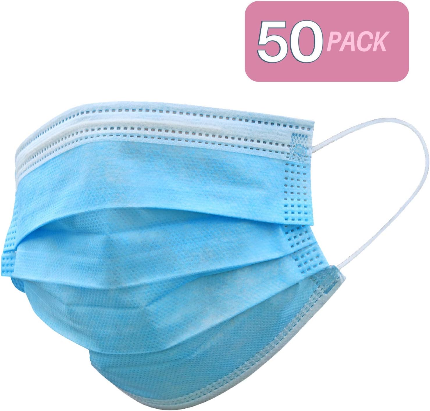 Disposable Earloop Face Mask-Protect Yourself from Dust, Germs and Pollen – Ideal for Medical, Surgical, Catering and Construction Workers (50, Blue)