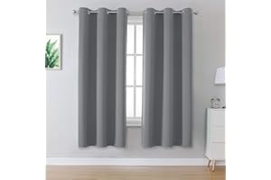 DUALIFE Medium Grey Blackout Curtains for Bedroom 63 Inch Length Grommet Window Treatment Thermal Insulated Room Darkening Window Drapes for Boys Kids Room 42 x 63 Inch 2 Panels