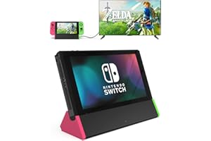 SIWIQU TV Dock Station for Nintendo Switch/Switch OLED, Portable TV Docking Station with 1000Mbs LAN Port/4K HDMI Adapter/Type C Port/USB Port Replacement(LAN Model with Pink + Green)