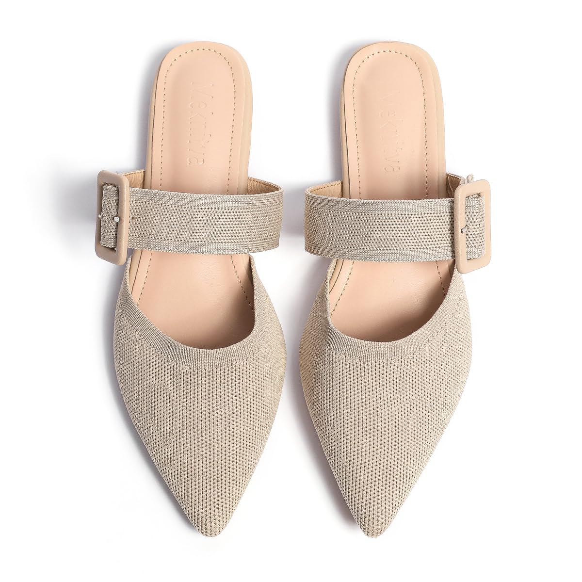 Photo 1 of Meknitva Pointed Toe Mules for Women Flats?Slip On Mules Backless?Mule Slides for Women Flats Sandals Beige Size 10