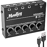 Moukey Headphone Amp Amplifier 4 Channels Metal Stereo Audio Amplifier,Mini Headphone Splitter-4x Quarter Inch Balanced TRS H
