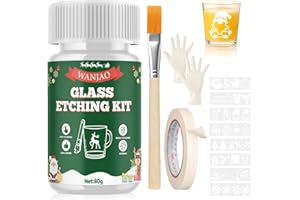 WANJAO Glass Etching Kit, Armour Etch Reuse Long-Lasting with Glass Stencils, Gloves Paper Tape for Mirror, Ceramic and Other Materials
