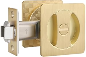 EHOMEWARE 1 Pack Pocket Door Hardware, Pocket Door Handles Gold, Keyless Privacy Door Lock, Pocket Door Lock for Interior Doors, Satin Brass Finish, Reversible for Left/Right Sided Doors