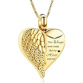 Yinplsmemory Love Heart Urn Necklace for Ashes Keepsake Memorial Cremation Jewelry Stainless Steel Angel Wing Heart Urn Locket Ashes Holder Memorial Urn Jewelry for Human/Pet Ashes