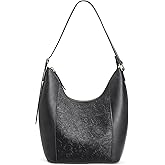 S-ZONE Leather Shoulder Bag for Women Hobo Bag Top Handle Handbag Satchel Purse Rose Pattern