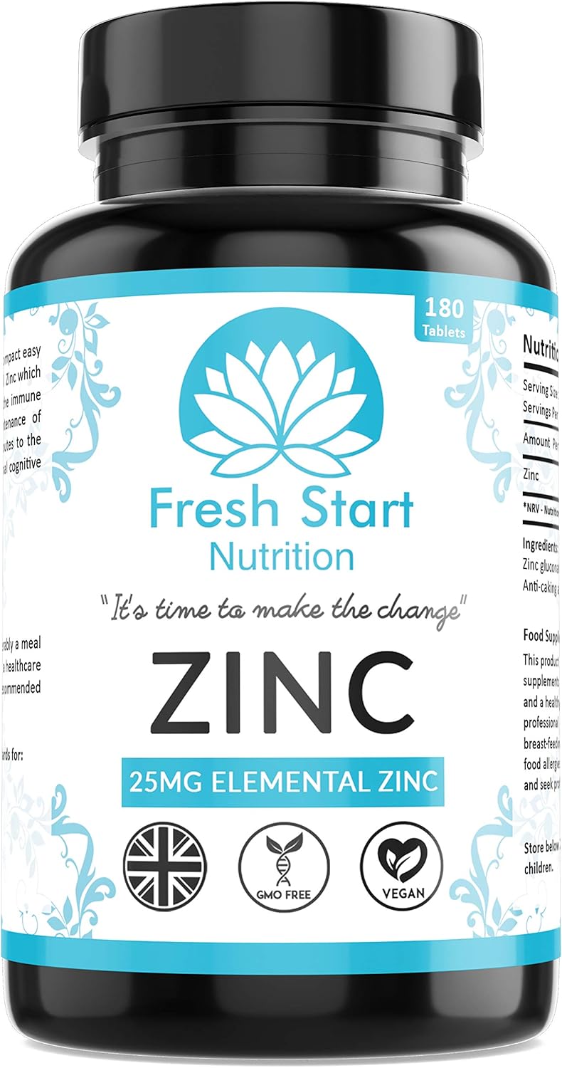 Zinc Tablets 25mg, Zinc Tablets High Strength for Maintenance of Normal Immune System Hair, Skin