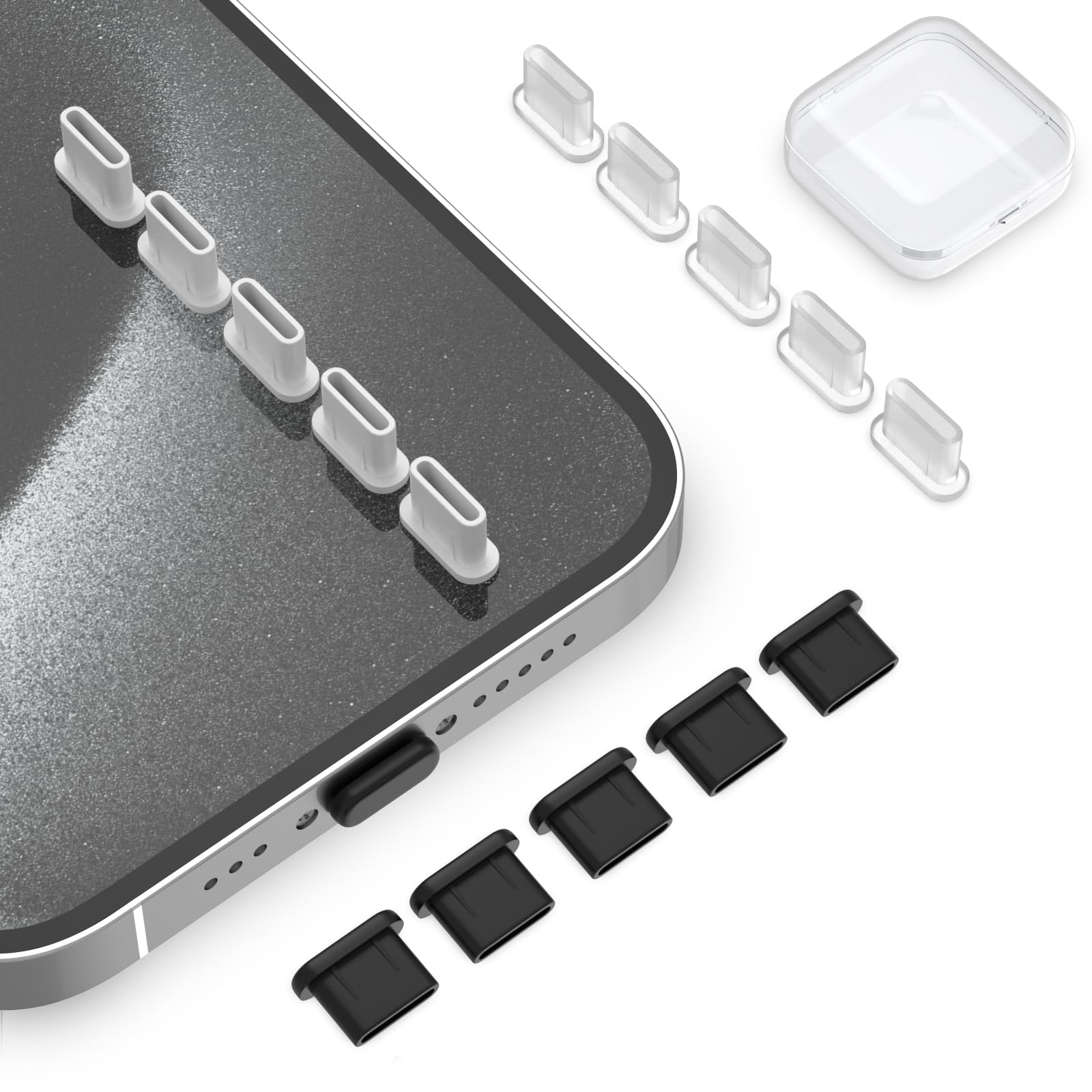 USB C Dust Plug Cover for iPhone 16 15 Pro Max, Silicone USB C Port Cover Waterproof Protection USBC Plug Cover Type C Charging Port Caps Cell Phone Charger Protector for Samsung Galaxy S24 Clear