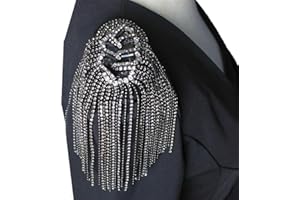 VKWE Beaded Crystal Shoulder Patches Motifs Fringe Tassel Epaulets Shoulder Brooches 2 Pieces (Black)