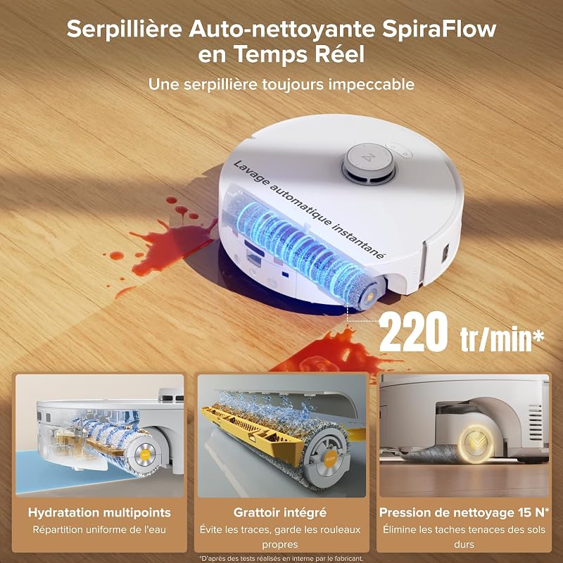 Qrevo Curv 2 Flow Aspirateur Robot Laveur Roller, 20 000 Pa