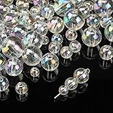 LiQunSweet 120 Pcs 6 Size 6/8/10/12/14/16mm Transparent Clear Acrylic Beads AB Color Drilled Round Loose Ball Charm Beads for Beading Jewelry Making DIY Craft Project
