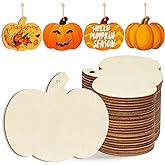 Wooden Pumpkins Ornaments to Paint Halloween Thanksgiving Decoration Cutouts Unfinished 24PCS 3.5 x 3 inches, DIY Blank Unfinished Pumpkin Wood Discs Ornament for Home Harvest Crafts Hanging Autumn De