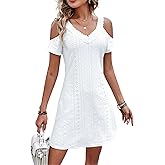 AELSON Womens Sexy Summer V Neck Dress Short Sleeve Off Shoulder Crochet A Line Dresses