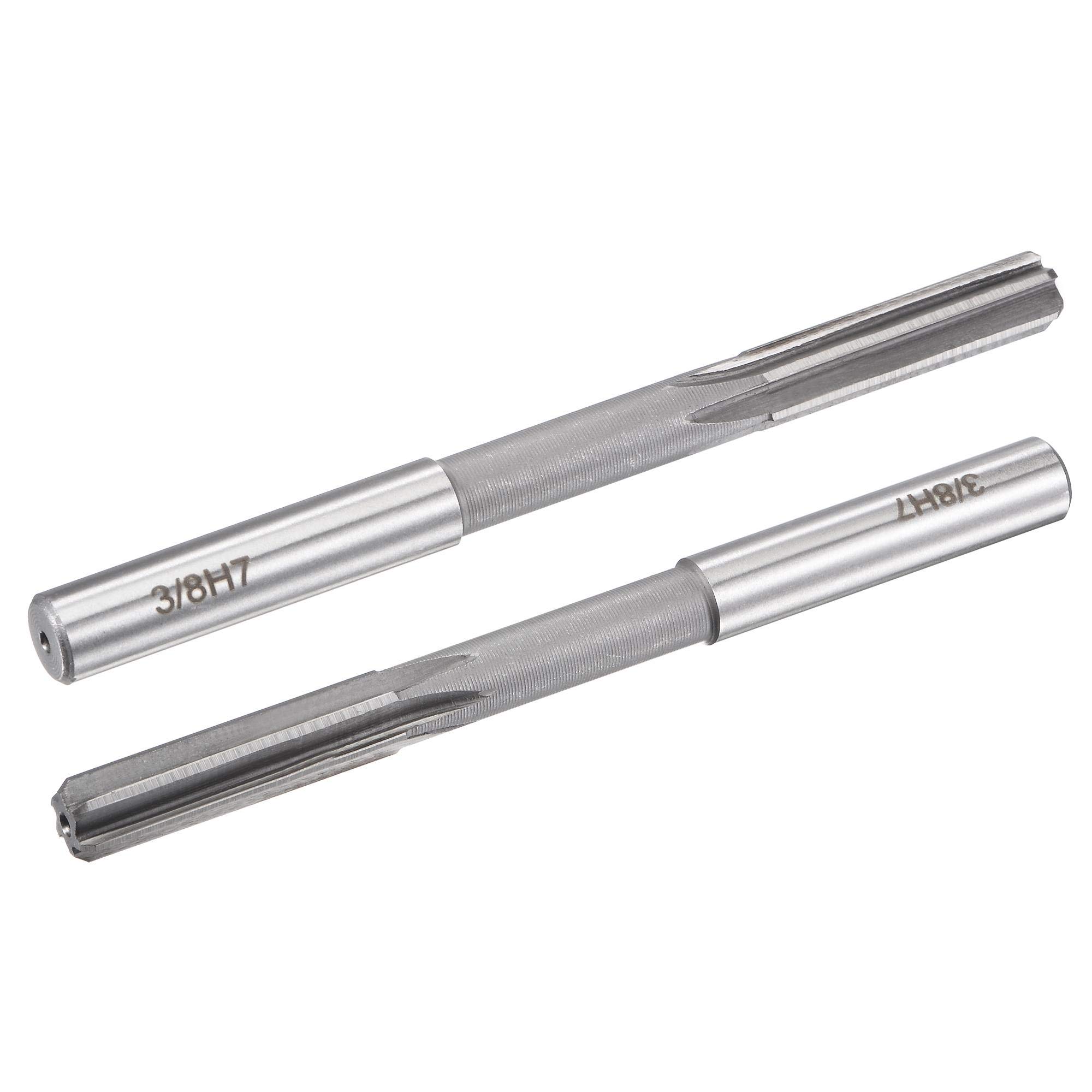 sourcing map 3/8" Chucking Reamer H7 Accuracy High Speed Steel Lathe Machine Reamer 6 Straight Flutes Round Shank Milling Cutter Tool for Bore Machining 2pcs