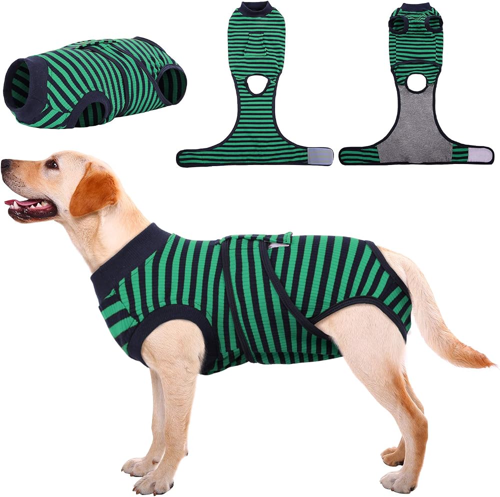 Kuoser Dog Surgery Recovery Suit Adjustable Post Surgery Green L