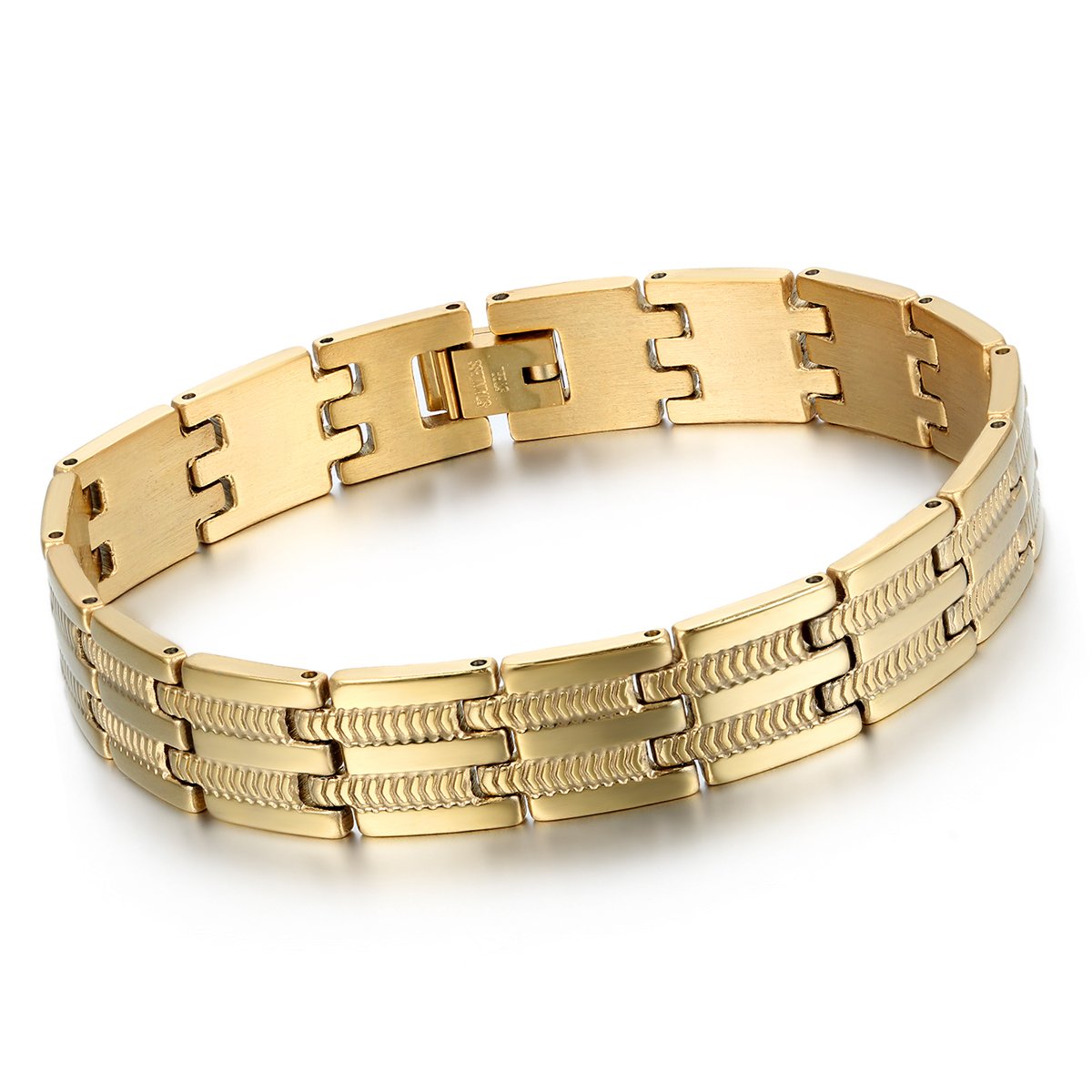 Cupimatch Men's Luxury Biker 12MM Wide Gold Tone Stainless Steel Chain Link Bracelet for Fathers Day