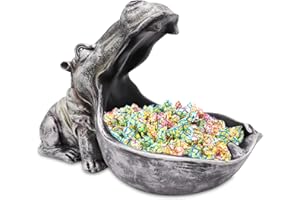 aboxoo Hippo Statue Home Resin Hippopotamus Figurine Fun Candy Dish,Key Bowl,Big Mouth Sculpture Table Art Decoration Sundries Container Storage Boxes (Grey)