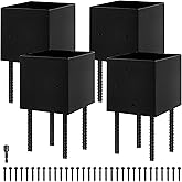 LADECH 6x6 Fence Post Holder Ground Spike Use for Concrete Deck - Post Anchor Metal Black Powder Coated 6 Inches x 6 Inches (
