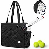 KAVIGOR Tennis Tote Bag with Shoe Compartment - Extra-Large Quilted Pickleball Bag Holds 2-4 Rackets, Water-Resistant & Lightweight for Men & Women