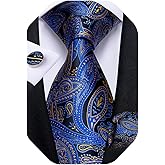DiBanGu Mens Tie Set Silk Solid Paisley Necktie and Pocket Square Cufflinks Classic Formal Ties for Men Wedding Party