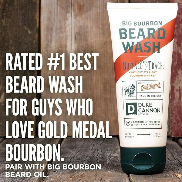 DUKE CANNON SUPPLY CO. BIG BOURBON BEARD WASH, 6 FL OZ, OAK BARREL SCENT – MADE WITH PLANT-BASED INGREDIENTS TO STRENGTHEN, REJUVENATE, SOFTEN AND CONDITION