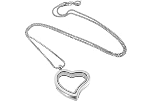 RUBYCA Living Memory Floating Charm Heart Glass Locket Pendant Necklace 20 Inches 5pcs Silver Color