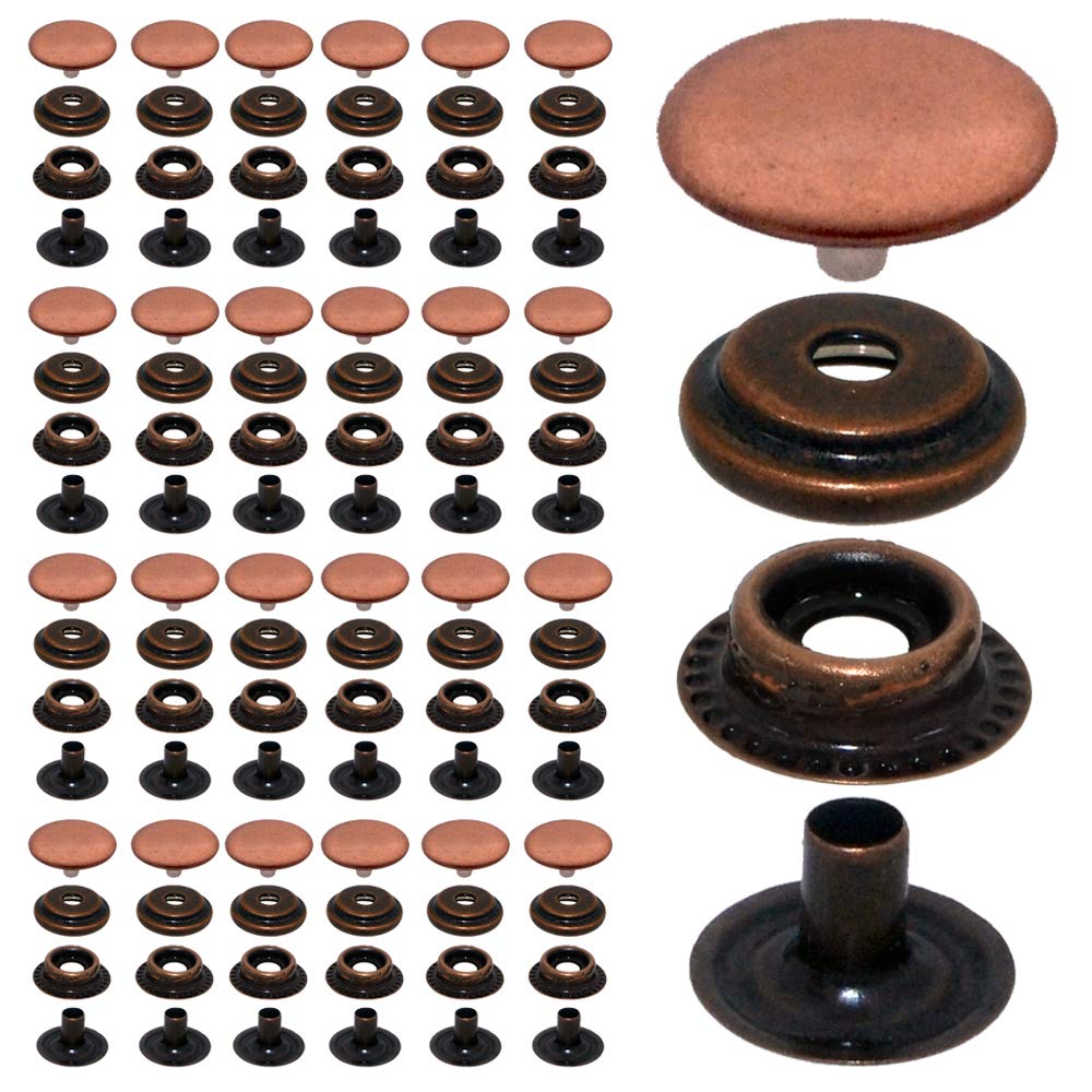 100pcs 15mm Stainless Steel Fastener Snap Press Stud Cap Button Marine Boat Canvas Antique Bronze