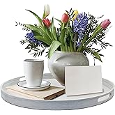 FramePro Large Round Wooden Coffee Table Trays 20" - Multi-Functional Home Decor Ottoman Serving Platter White