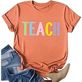 FCGHSII Teacher Shirts for Women: Teaching Life T-Shirt Teach Graphics Tee Tops Teachers Outfit Casual Short Sleeve