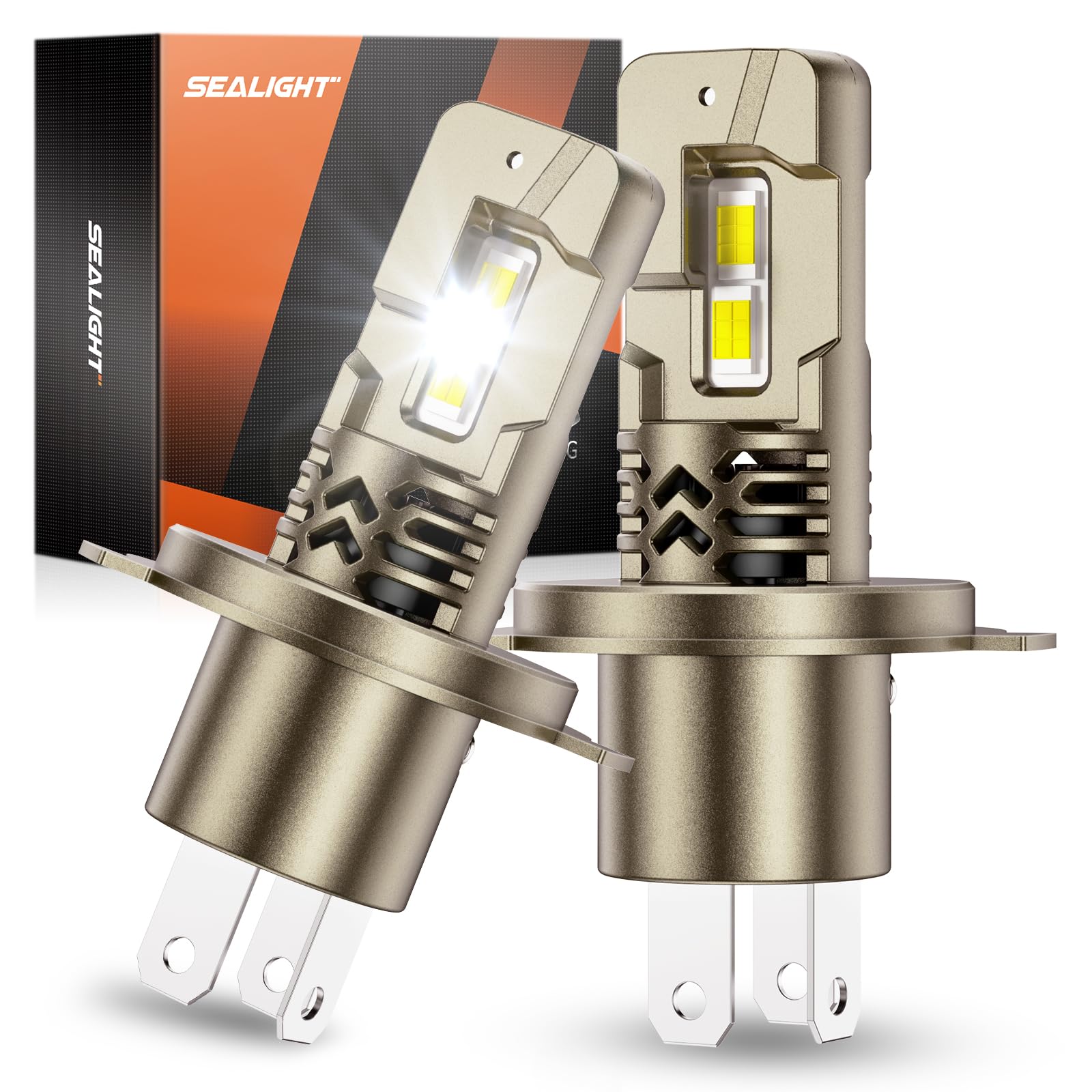 SEALIGHT H4/9003/HB2 LED Bulbs Super Bright, 50,000LM 6500K White H4 Halogen Raplacement Fog Lights, Canbus Ready Direct Fit, Plug-N-Play, Pack of 2 Image
