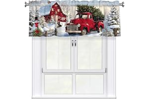 Giwawa Red Truck Curtain Valance Xmas Tree Rod Pocket Kitchen Window Treatments Winter Holiday Short Curtain for Bathroom Living Room, 54x18 Inch