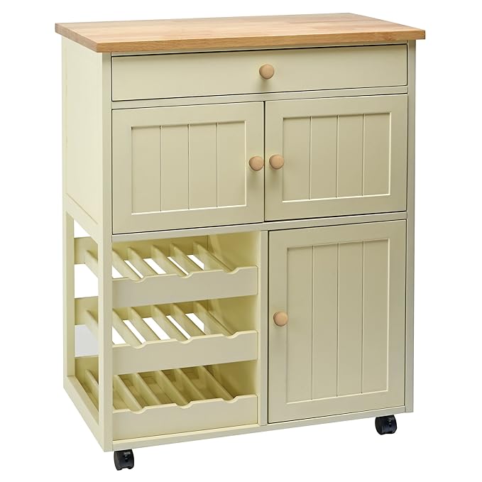 Wooden Mobile Freestanding Storage Sideboard Cart With Wine Rack